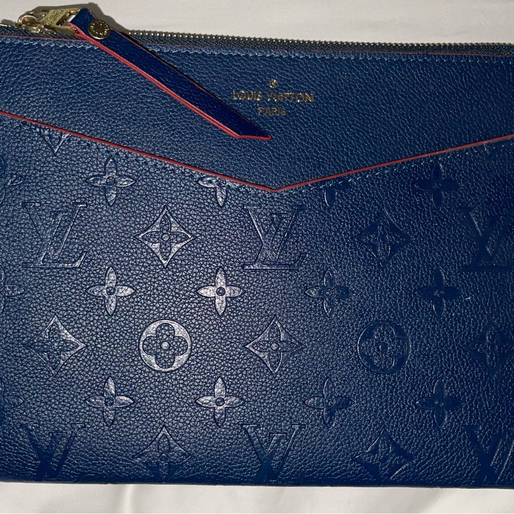 Louis Vuitton Navy Monogram Clutch with Red Trim